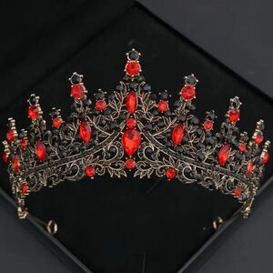 Wicked Silk Prom, Quinceanera Jeweled Crown Tiara Headband - Black Red